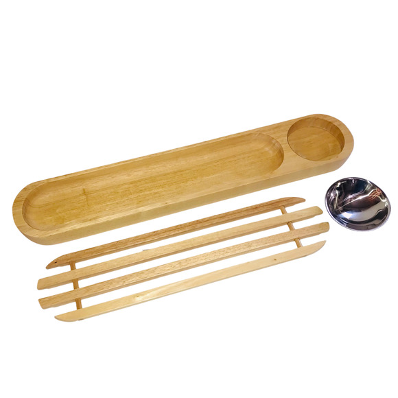 3 piece Wooden Baguette Bread Board with Stainless dipping bowl NEW - Picture 2 of 3